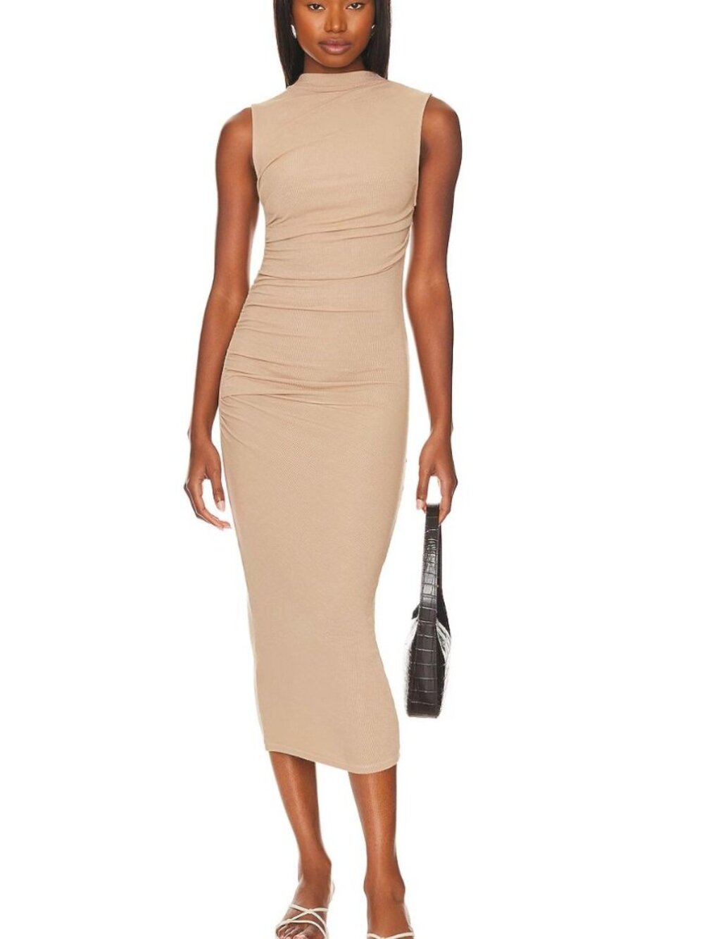 NWT Enza Costa Silk Knit Sleeveless Twist Midi Dress in Parchment Size Small